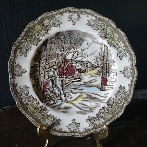 Vintage Johnson Brothers The Friendly Village Bread Plate "Sugar Maples" Scene - Picture 1 of 7